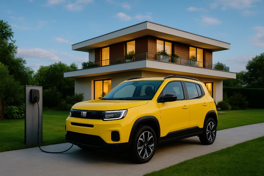 Auto elettrica in carica presso un’abitazione privata