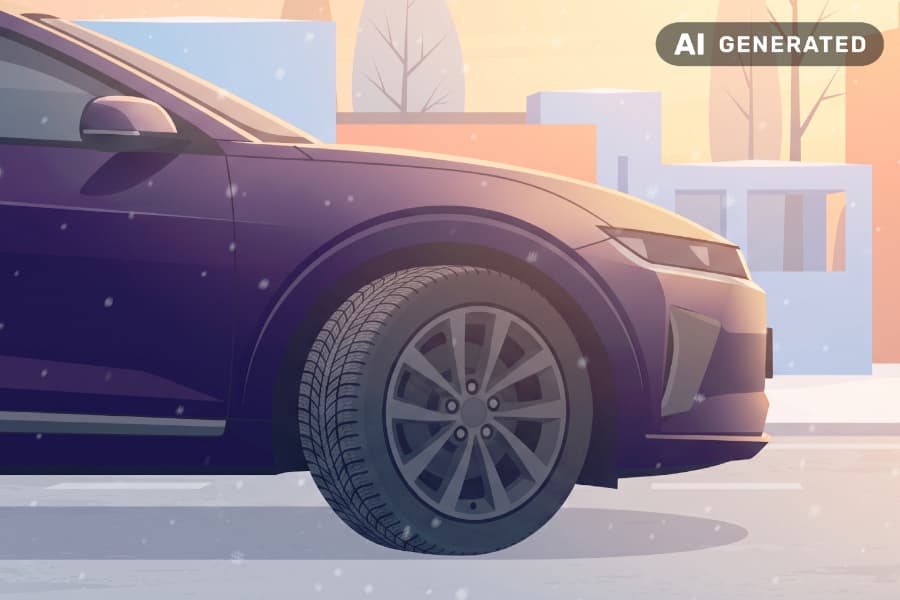 Primo piano di un pneumatico invernale montato su un'auto elettrica